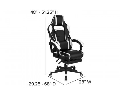 BLNK Optis Red Gaming Desk with Cup Holder/Headphone Hook and Reclining Back/Arms Gaming Chair with Footrest - White