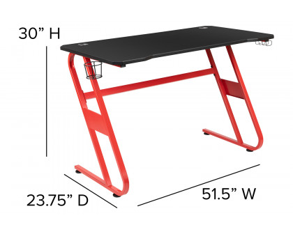 BLNK Optis Red Gaming Desk with Cup Holder/Headphone Hook and Reclining Back/Arms Gaming Chair with Footrest - White