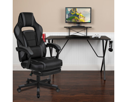 BLNK Optis Black Gaming Desk with Cup Holder/Headphone Hook/Monitor Stand and Reclining Back/Arms Gaming Chair with Footrest