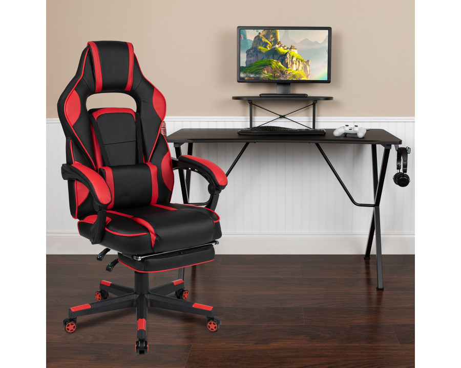 BLNK Optis Black Gaming Desk with Cup Holder/Headphone Hook/Monitor Stand and Reclining Back/Arms Gaming Chair with Footrest - Red