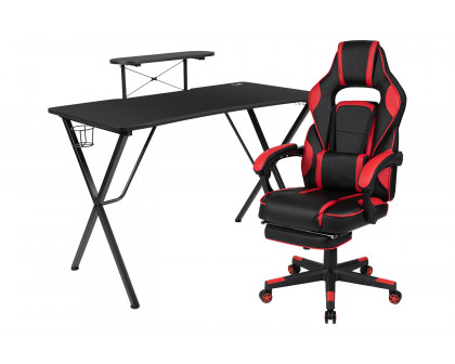 BLNK Optis Black Gaming Desk with Cup Holder/Headphone Hook/Monitor Stand and Reclining Back/Arms Gaming Chair with Footrest - Red