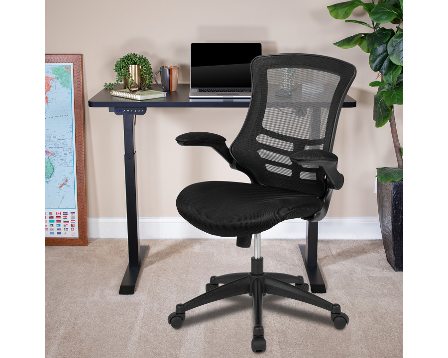 BLNK Regent Electric Height Adjustable Standing Desk with Black Mesh Swivel Ergonomic Task Office Chair - Black