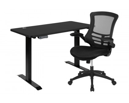 BLNK Regent Electric Height Adjustable Standing Desk with Black Mesh Swivel Ergonomic Task Office Chair - Black