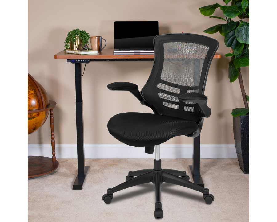 BLNK Regent Electric Height Adjustable Standing Desk with Black Mesh Swivel Ergonomic Task Office Chair - Mahogany