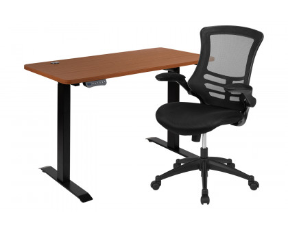 BLNK - Regent Electric Height Adjustable Standing Desk with Black Mesh Swivel Ergonomic Task Office Chair