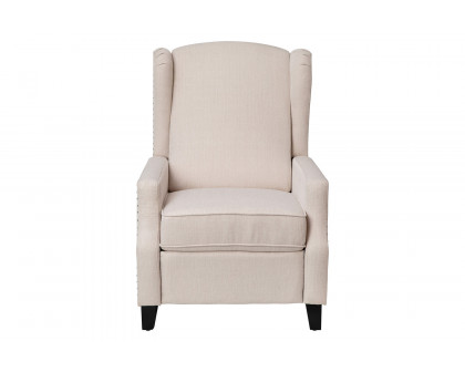 BLNK Prescott Traditional Style Fabric Slim Push Back Recliner Chair with Upholstery-Accent Nail Trim - Cream