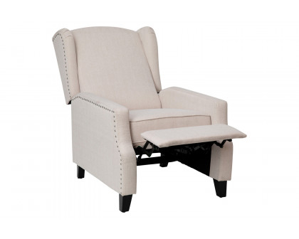 BLNK Prescott Traditional Style Fabric Slim Push Back Recliner Chair with Upholstery-Accent Nail Trim - Cream