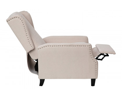 BLNK Prescott Traditional Style Fabric Slim Push Back Recliner Chair with Upholstery-Accent Nail Trim - Cream