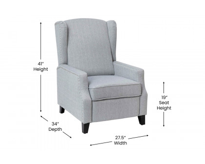 BLNK Prescott Traditional Style Polyester Fabric Slim Push Back Recliner Chair with Accent Nail Trim - Gray