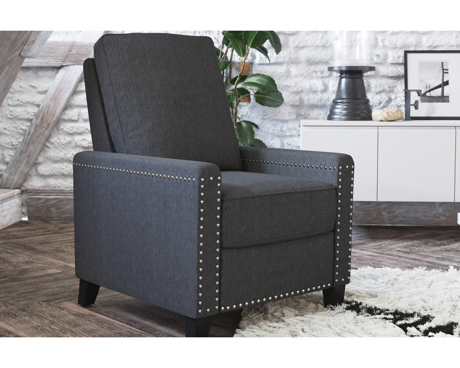 BLNK Carson Transitional Style Fabric Push Back Recliner Chair with Accent Nail Trim - Gray