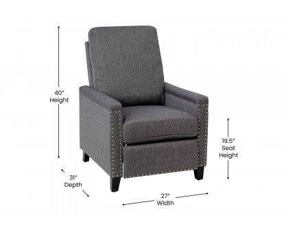 BLNK Carson Transitional Style Fabric Push Back Recliner Chair with Accent Nail Trim - Gray