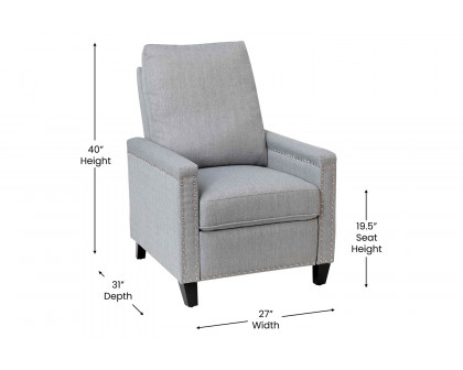 BLNK Carson Transitional Style Fabric Push Back Recliner Chair with Accent Nail Trim - Light Gray