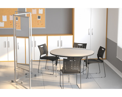 BLNK Raisley 3 Sections Transparent Acrylic Mobile Partition with Lockable Casters