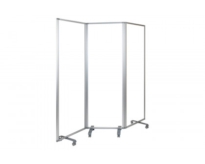 BLNK Raisley 3 Sections Transparent Acrylic Mobile Partition with Lockable Casters - 72"H x 24"L