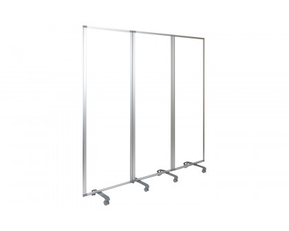 BLNK Raisley 3 Sections Transparent Acrylic Mobile Partition with Lockable Casters - 72"H x 24"L