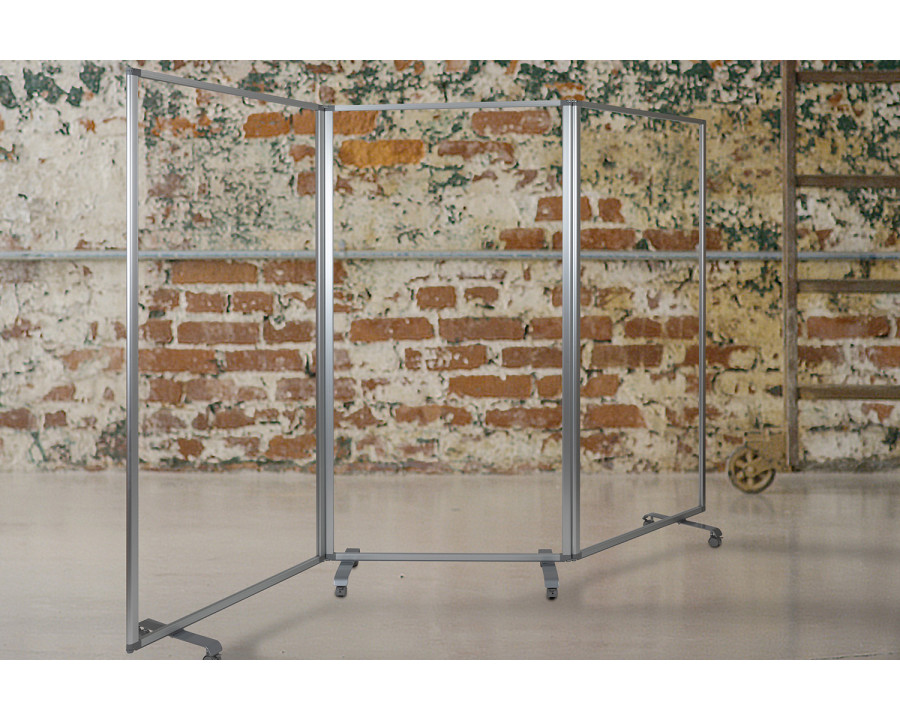 BLNK Raisley 3 Sections Transparent Acrylic Mobile Partition with Lockable Casters