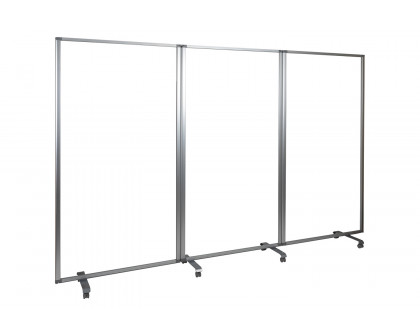 BLNK Raisley 3 Sections Transparent Acrylic Mobile Partition with Lockable Casters - 72"H x 36"L