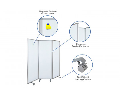 BLNK™ - Raisley 3 Sections Mobile Magnetic Whiteboard Partition with Lockable Casters