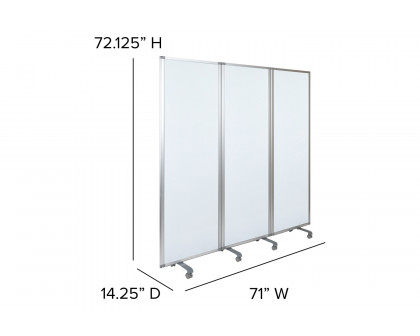 BLNK™ - Raisley 3 Sections Mobile Magnetic Whiteboard Partition with Lockable Casters