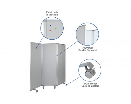 BLNK - Raisley 3 Sections Double Sided Mobile Magnetic Whiteboard/Cloth Partition with Lockable Casters