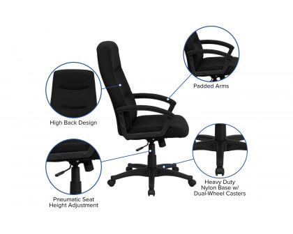 BLNK Rochelle Fabric High-Back Executive Swivel Office Chair with Two Line Horizontal Stitch Back and Arms - Black