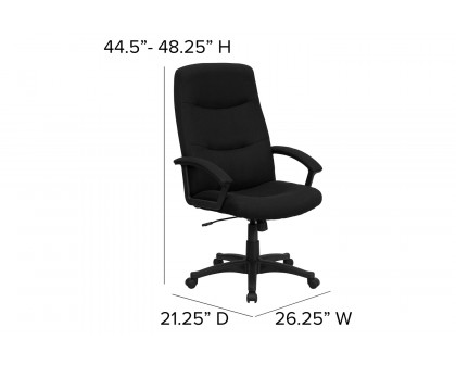 BLNK Rochelle Fabric High-Back Executive Swivel Office Chair with Two Line Horizontal Stitch Back and Arms - Black