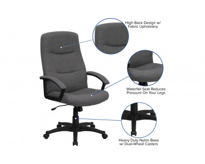 BLNK Rochelle Fabric High-Back Executive Swivel Office Chair with Two Line Horizontal Stitch Back and Arms - Gray