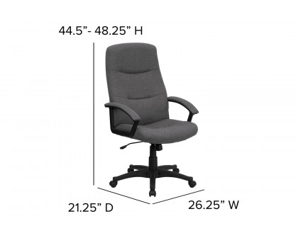 BLNK Rochelle Fabric High-Back Executive Swivel Office Chair with Two Line Horizontal Stitch Back and Arms - Gray