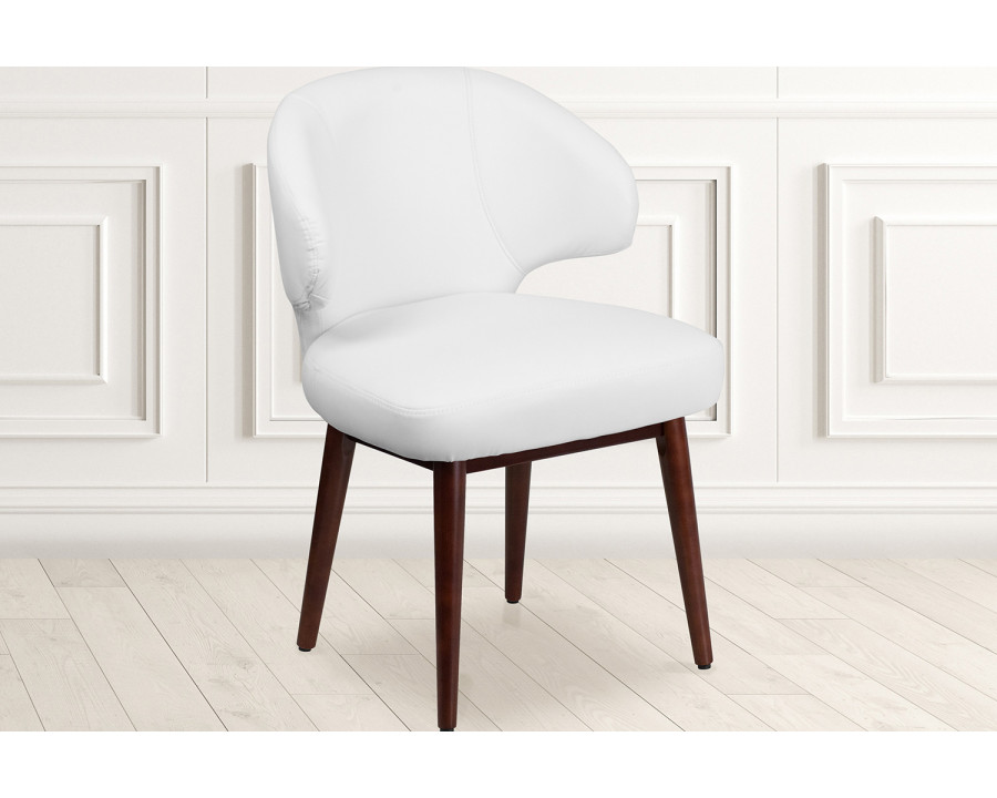 BLNK Comfort Back Series LeatherSoft Side Reception Chair with Walnut Legs - White