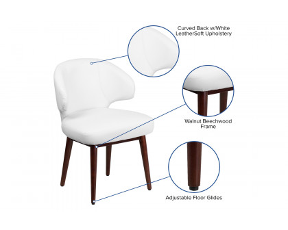 BLNK™ Comfort Back Series LeatherSoft Side Reception Chair with Walnut Legs - White