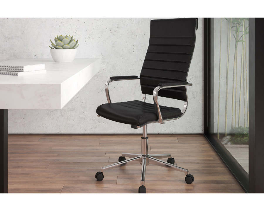 BLNK Hansel LeatherSoft High-Back Contemporary Ribbed Executive Swivel Office Chair - Black