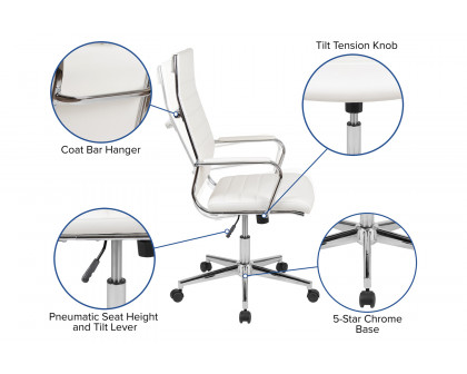 BLNK Hansel LeatherSoft High-Back Contemporary Ribbed Executive Swivel Office Chair - White