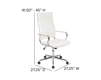 BLNK Hansel LeatherSoft High-Back Contemporary Ribbed Executive Swivel Office Chair - White