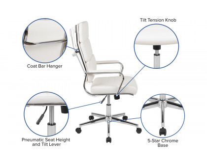 BLNK Hansel LeatherSoft High-Back Contemporary Panel Executive Swivel Office Chair - White