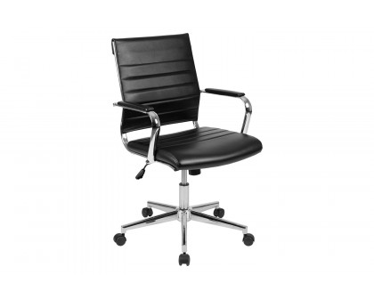 BLNK Hansel LeatherSoft Mid-Back Contemporary Ribbed Executive Swivel Office Chair - Black