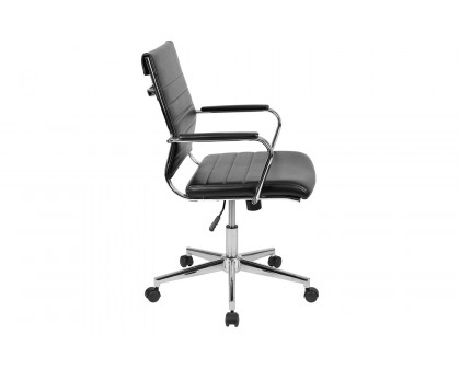 BLNK Hansel LeatherSoft Mid-Back Contemporary Ribbed Executive Swivel Office Chair - Black