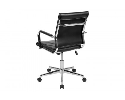 BLNK Hansel LeatherSoft Mid-Back Contemporary Ribbed Executive Swivel Office Chair - Black