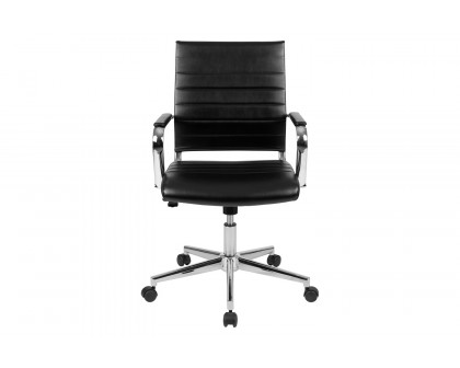 BLNK Hansel LeatherSoft Mid-Back Contemporary Ribbed Executive Swivel Office Chair - Black