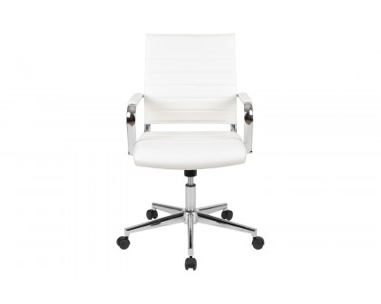 BLNK Hansel LeatherSoft Mid-Back Contemporary Ribbed Executive Swivel Office Chair - White