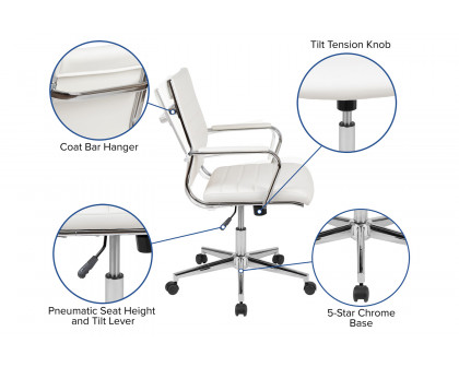 BLNK Hansel LeatherSoft Mid-Back Contemporary Ribbed Executive Swivel Office Chair - White