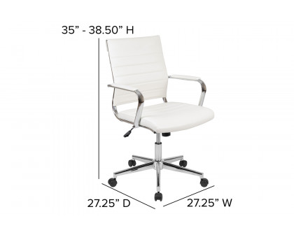 BLNK Hansel LeatherSoft Mid-Back Contemporary Ribbed Executive Swivel Office Chair - White