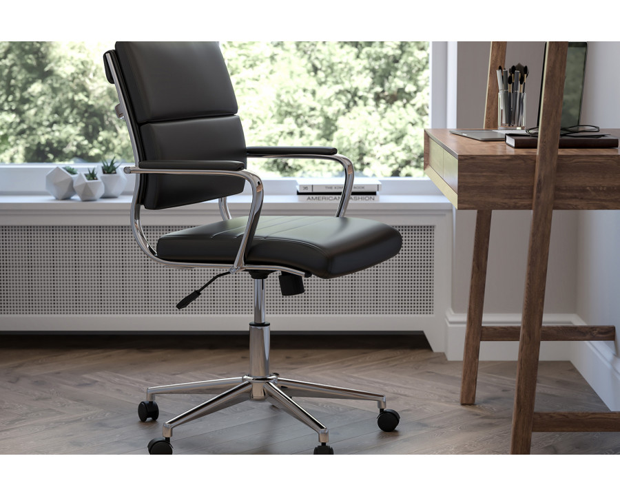 BLNK Hansel LeatherSoft Mid-Back Contemporary Panel Executive Swivel Office Chair - Black