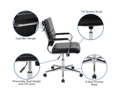 BLNK Hansel LeatherSoft Mid-Back Contemporary Panel Executive Swivel Office Chair - Black