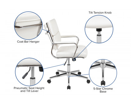 BLNK Hansel LeatherSoft Mid-Back Contemporary Panel Executive Swivel Office Chair - White