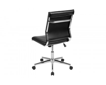 BLNK Hansel LeatherSoft Mid-Back Armless Contemporary Ribbed Executive Swivel Office Chair - Black