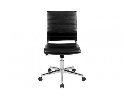 BLNK Hansel LeatherSoft Mid-Back Armless Contemporary Ribbed Executive Swivel Office Chair - Black