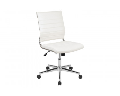 BLNK Hansel LeatherSoft Mid-Back Armless Contemporary Ribbed Executive Swivel Office Chair - White