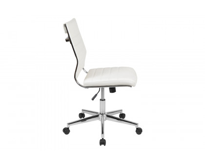 BLNK Hansel LeatherSoft Mid-Back Armless Contemporary Ribbed Executive Swivel Office Chair - White