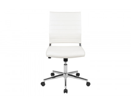 BLNK Hansel LeatherSoft Mid-Back Armless Contemporary Ribbed Executive Swivel Office Chair - White