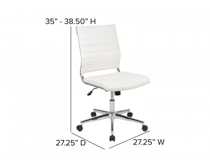 BLNK Hansel LeatherSoft Mid-Back Armless Contemporary Ribbed Executive Swivel Office Chair - White